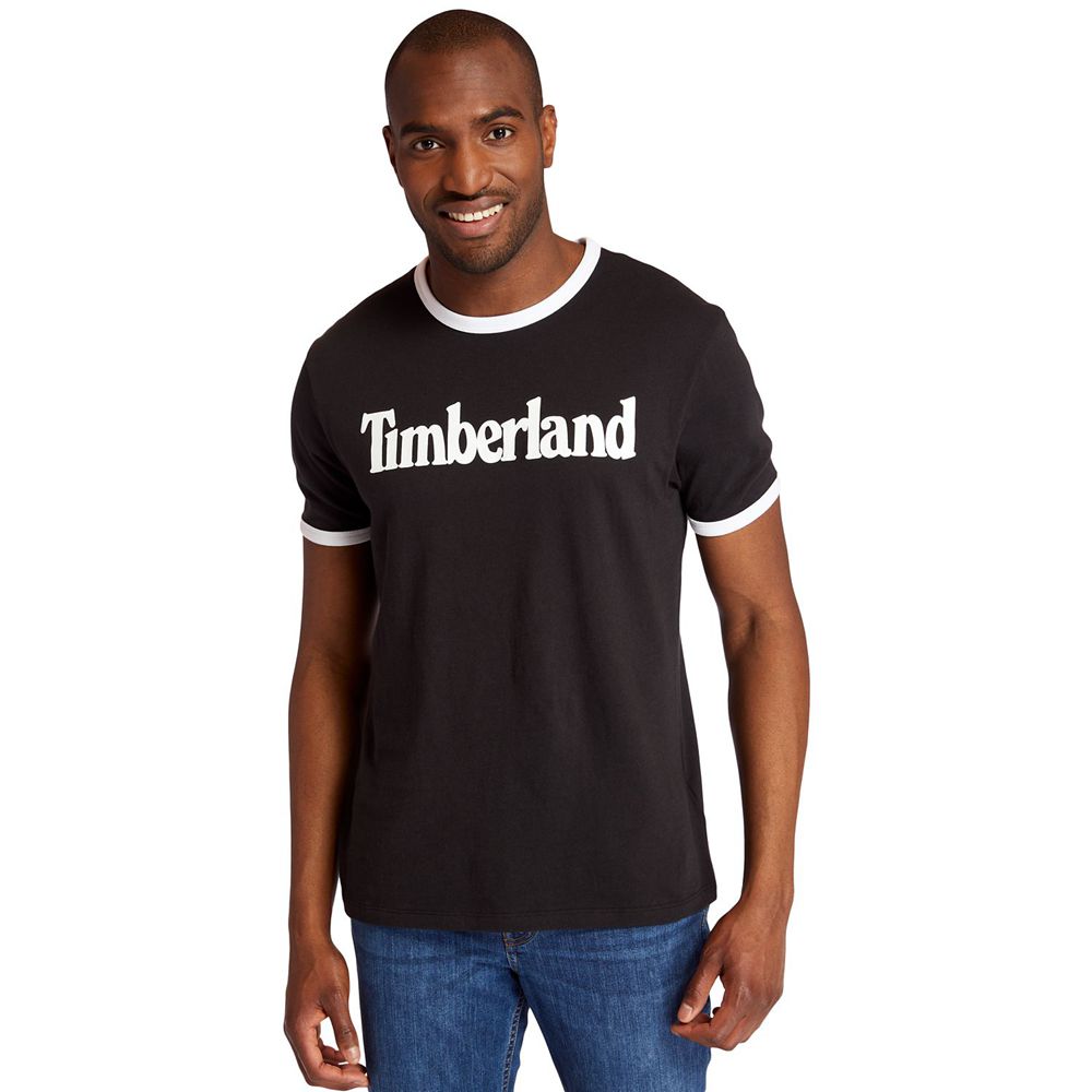 Camisetas Timberland Argentina Hombre - Tbl® Linear Logo Ringer - Negras - HIUFDZ-907